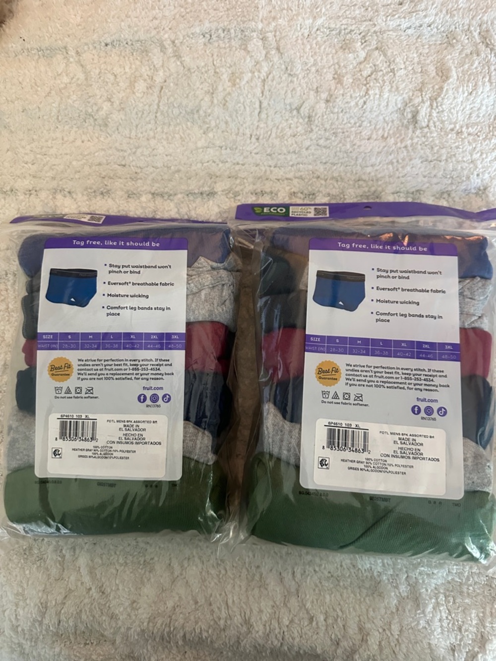 2 PACK!! Fruit of the Loom Mens Multi-Color Briefs Pack - 6 briefs per pack - Picture 2 of 5